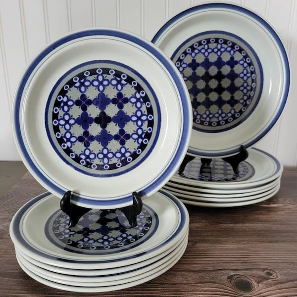 Royal Doulton Tangier Blue Geometric Dinner and Salad Plates