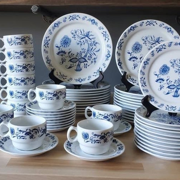 Porsgrund Norway Cobalt Blue Onion Dishes - Plates & Tea Cups