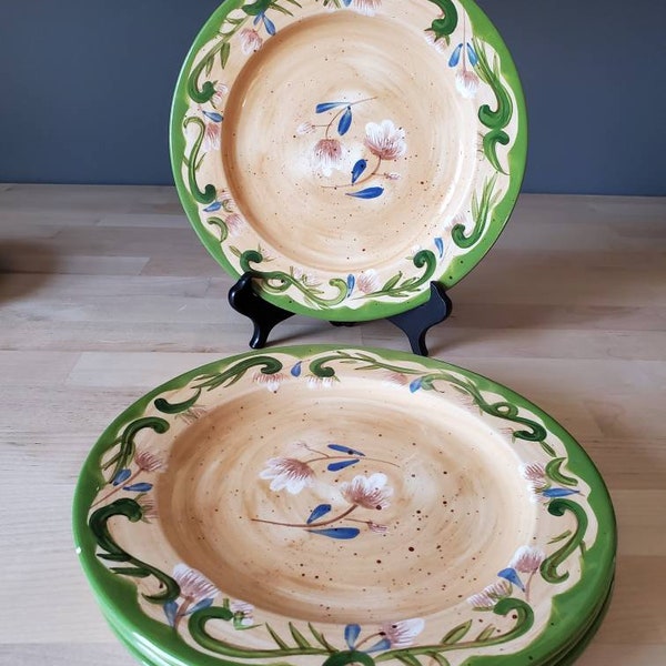 Vintage Set of 4 Pfaltzgraff Tuscany Floral Green Salad Bread Plates