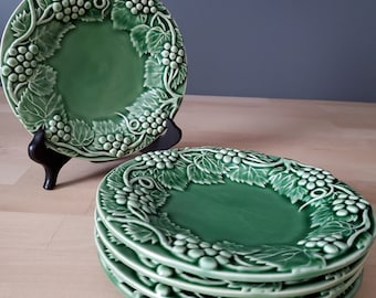 Set of 5 Green Grape Appetizer Plates, Made By Bordallo Pinheiro