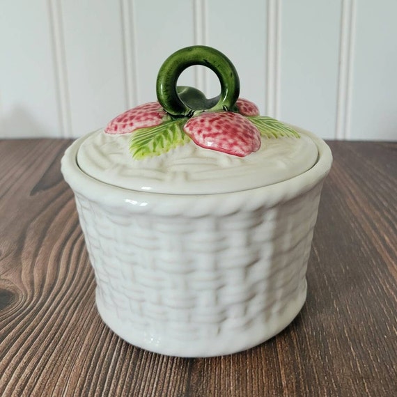 Vintage Majolica Basket Weave Strawberry Jam Jar Etsy