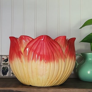 Vintage Keramik Rot Gelb Tulpe Pflanzer, 23cm