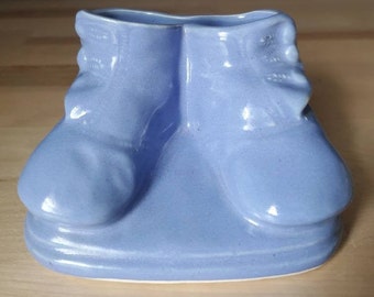 Vintage Baby Shoe Planter - Periwinkle Blue