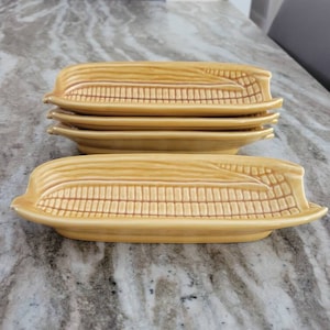 Set of Four Vintage Bordallo Pinheiro Golden Yellow Corn on the Cob Dishes