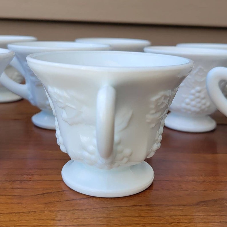 Set of Nine Pedestal Milk Glass Cups Made by Indiana Glass Etsy