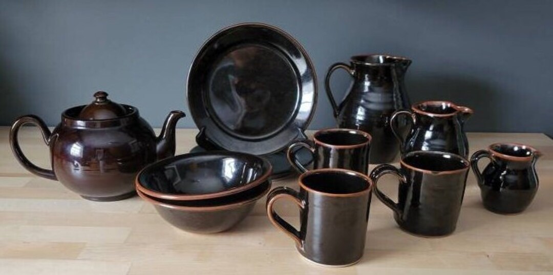 Simon Pearce Brown-black Pottery, Belmont Dinnerware - Etsy