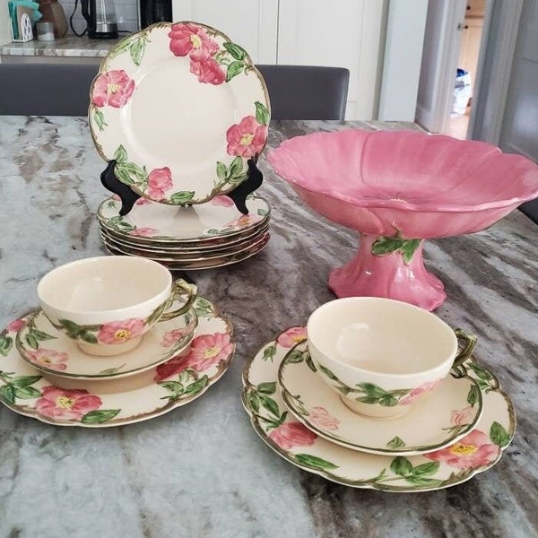 Franciscan Desert Rose Dishes - Tea Cups & Saucers, Tumblers, Dessert Plates and Compote Bowl - 1940+