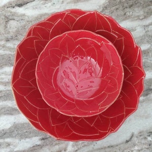 Set of Two Vintage Red Leaf Bowls,  Made in Italy