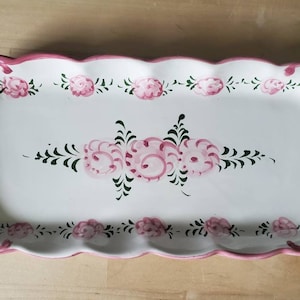 Hand Painted Vestal Pink Roses Ceramic Tray, Made in Portugal