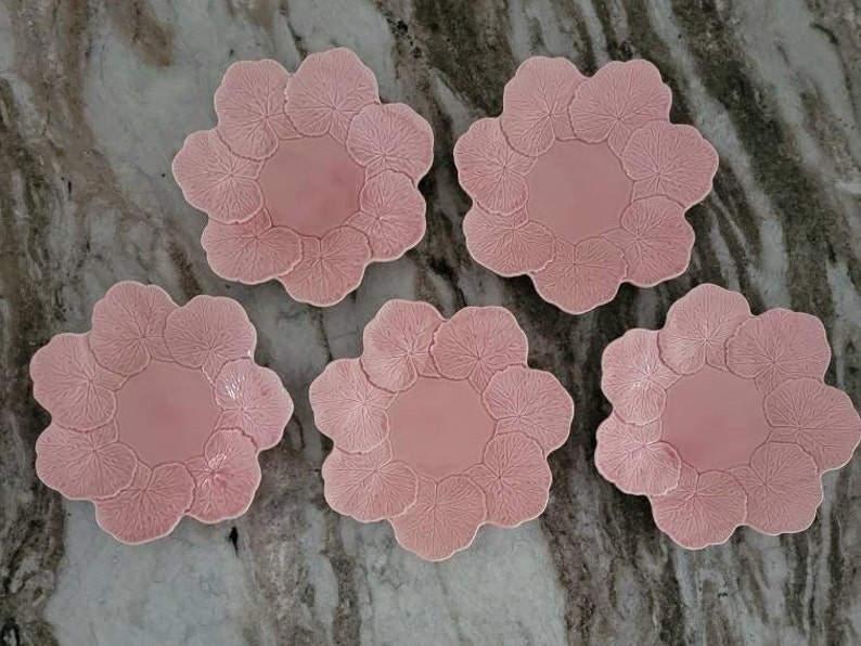 VIntage Pink Bordallo Pinheiro Geranium Plates and Celebration Mugs image 4