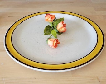 Vintage Stoneware Chop Plate or Platter, Yellow Rim