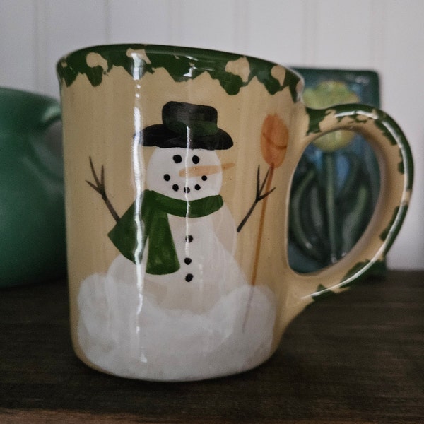 Vintage Stoneware Snowman Mug , Alpine Pottery 1998