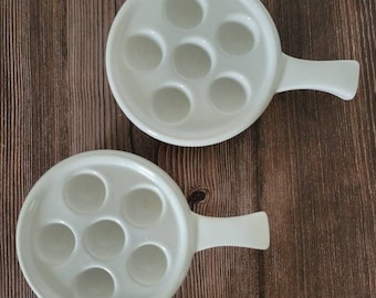 Two Vintage White Escargot Ceramic Dishes