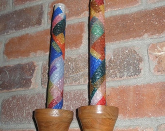 Patchwork Multicolor Pure Beeswax Taper Candles. Two styles.