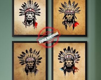 Art mural imprimable indien vintage cigare, téléchargement numérique, décoration des cavernes de l'homme, impressions rétro, 5 tailles PNG, bar maison, amateurs de cigares bourbon whisky
