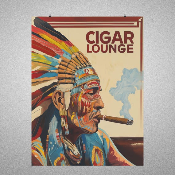 craft 9 items with indian tobacco Cigar Indian Wall Art, Rustic Tribal Poster, Lounge Wall Sign, Vintage  Smoking Chief, Antique Large Print, Mid Century Retro Home Artwork