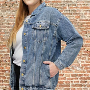 Kansas City Womens Denim Jean Jacket, Vintage Varsity Football Coat, Taylor's Retro Game Day Gear, Tailgate Apparel Gift For Her, Team Mom image 6