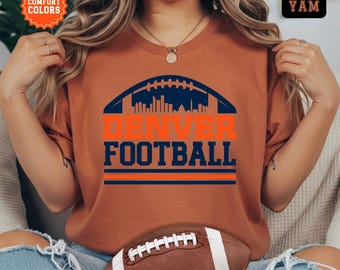 Denver Football T-Shirt, Trendy Comfort Colors Mile High City Skyline Fan Shirt, Vintage Retro Tee, Game Day TShirt, Tailgate Gift