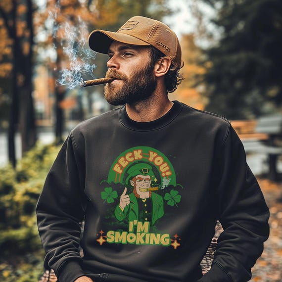 irish word for cigarette Irish Cigar Smoking Sweatshirt, St Patrick's Day Smoker, Leprechaun Pub  Shirt, Man Cave Bar Cigars, Vintage Retro Funny Lounge, Gift for Him