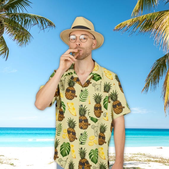 シャツ SMOKE PATTERN S/S HAWAIIAN SHIRT Pineapple Cigar Hawaiian Shirt, Funny Tropical Smoking Tee