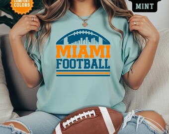 Miami Football T-Shirt, Trendy Comfort Colors City Skyline Fan Shirt, Vintage Retro South Beach Tee, Game Day TShirt, Tailgate Gift