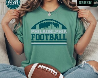 Koszulka futbolowa Philadelphia, modna, wygodna koszulka kibica City Skyline, niedzielna koszulka vintage retro, koszulka na imprezę w dniu meczu