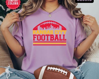 Kansas City Football T-Shirt, Comfort Colors Trendy City Skyline Fan Shirt, Sunday Apparel, Vintage Tee, Game Day Tailgate TShirt