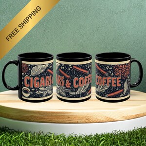 Cigars Coffee Mug, Cigar Cup, Retro Vintage Art For Smoking, Ceramic 11, 15 oz, Smoker Gift For Him, Morning Home Bar, Man Cave Lounge