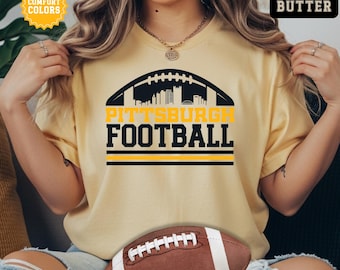 Pittsburgh Football T-Shirt, Comfort Colors Trendy City Skyline Fan Shirt, Vintage Black & Gold Tee, Game Day TShirt, Tailgate Gift