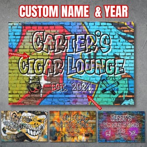 Personalized Cigar Wall Art, Urban Graffiti Street Canvas, Custom Lounge Decor, Customized Man Cave Room Sign, Home Bar Signs, Gift for Him