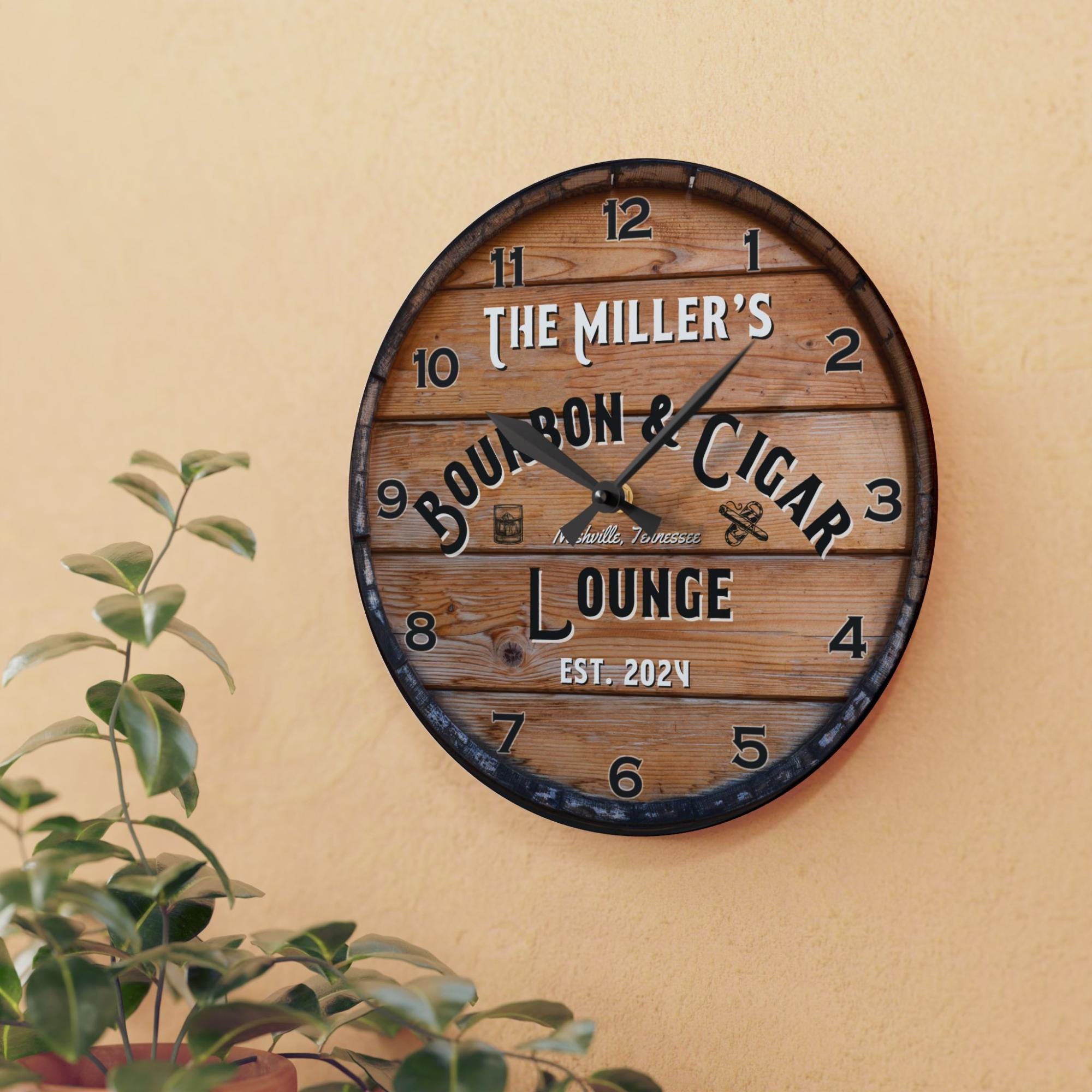 Personalized Bourbon Cigar Clock, Man Cave Decor, Whiskey Bar Barrel ...