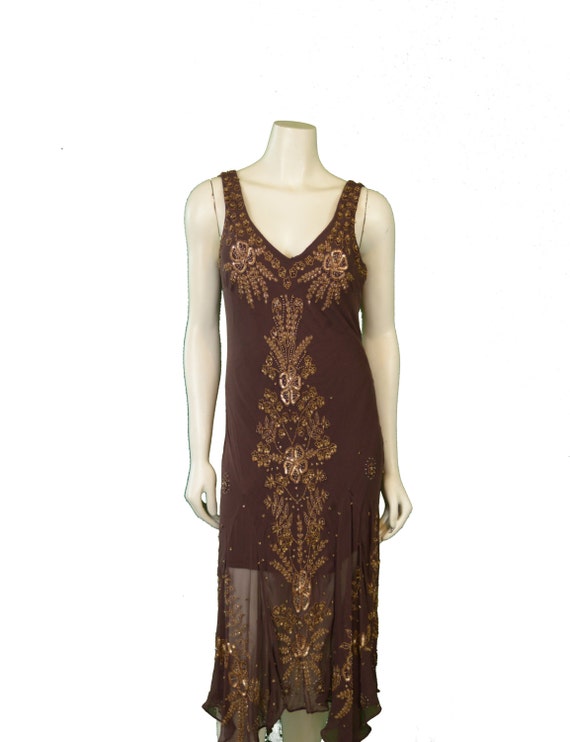 1980 Beaded Silk Chiffon Bias Cut Dress