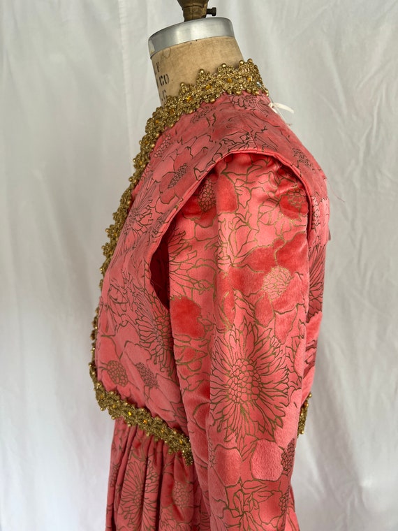 1960s Pink Silk Flocked Evening Gown - image 2