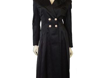 1970 Black Silk Satin Evening Coat by Jo Patullo