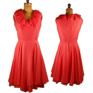 1960s Vintage Couture Bright Pink Silk Chiffon Dress