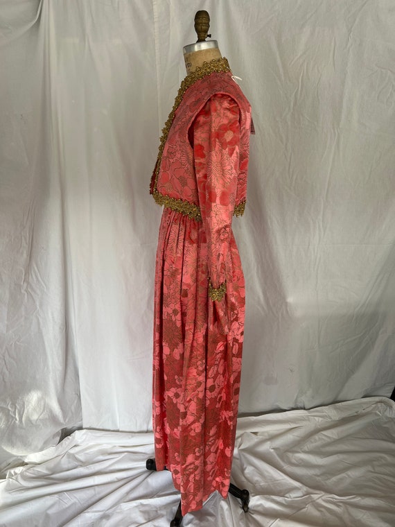 1960s Pink Silk Flocked Evening Gown - image 5