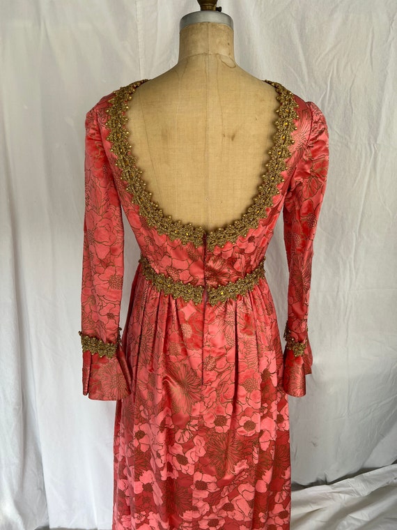 1960s Pink Silk Flocked Evening Gown - image 8