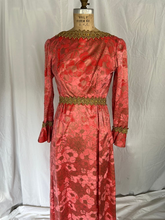 1960s Pink Silk Flocked Evening Gown - image 3