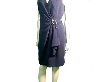 Vestido cruzado sin mangas azul marino de Thierry Mugler, años 90