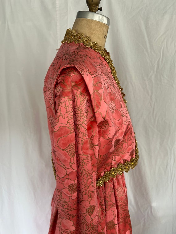 1960s Pink Silk Flocked Evening Gown - image 6