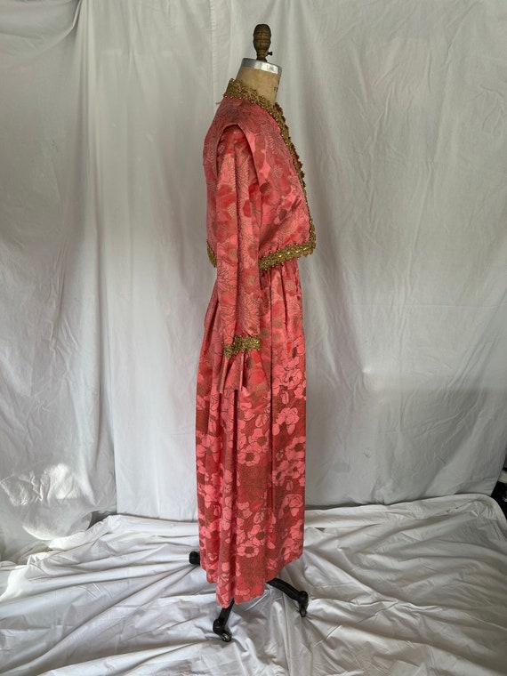 1960s Pink Silk Flocked Evening Gown - image 10