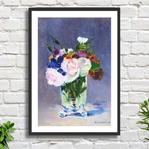 Édouard Manet, "Fiori in un vaso di cristallo", natura morta dell'artista francese, stampa giclée/stampa giclée incorniciata. Ideale come regalo di ringraziamento o di compleanno.