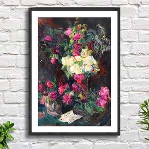 Max Beckmann "Natura morta con rose rosse" 1914. Artista tedesco. Stampa floreale con fiori rosa e bianchi. Stampa giclée o stampa incorniciata. Ideale come regalo.