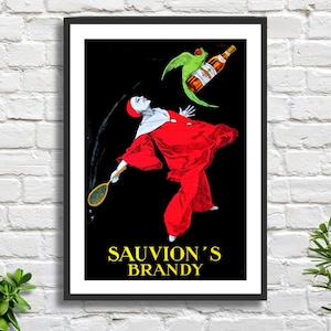 Französisches Küchenplakat, Vintage Brandy-Werbeplakat Joseph Stall 'Sauvion’s Brandy' Kunstdruck oder gerahmter Kunstdruck Ideales Geschenk.