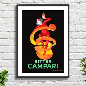 Leonetto Cappiello 'Bitter Campari', poster in stile art noveau di bevande francesi d'epoca, decorazione da parete nera, poster da cucina, stampa giclée o stampa incorniciata.