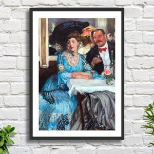 William James Glackens, "Da Mouqin's", 1905, scena di un caffè parigino. Artista americano, arte figurativa, stampa giclée o stampa incorniciata. Ideale come regalo di compleanno.