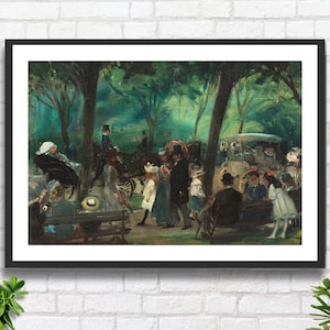 William James Glackens 'The Drive Central Park', opera d'arte paesaggistica di un parco di New York, artista realista americano, stampa giclée o stampa incorniciata. Regalo ideale.
