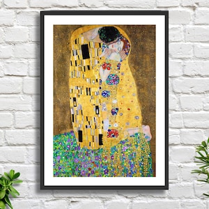 Gustav Klimt "Il bacio (Gli amanti)" 1908 Artista austriaco Mitologia romantica Decorazione da parete in oro Stampa giclée o stampa incorniciata. Ideale come regalo di compleanno.