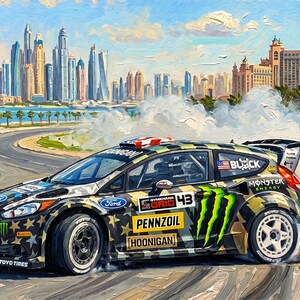 Ken Block Hoonigan Ford Fiesta ST RX43: Gymkhana 8 Dubai Impressionist Impasto Motorsport Print