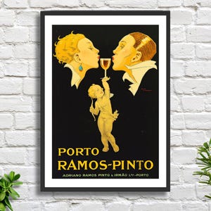 Pôster de vinho francês vintage Rene Vincent 'Porto Ramos-Pinto' 1920 pôster de cozinha impressão giclée/impressão giclée emoldurada. Presente ideal para amantes de vinho.